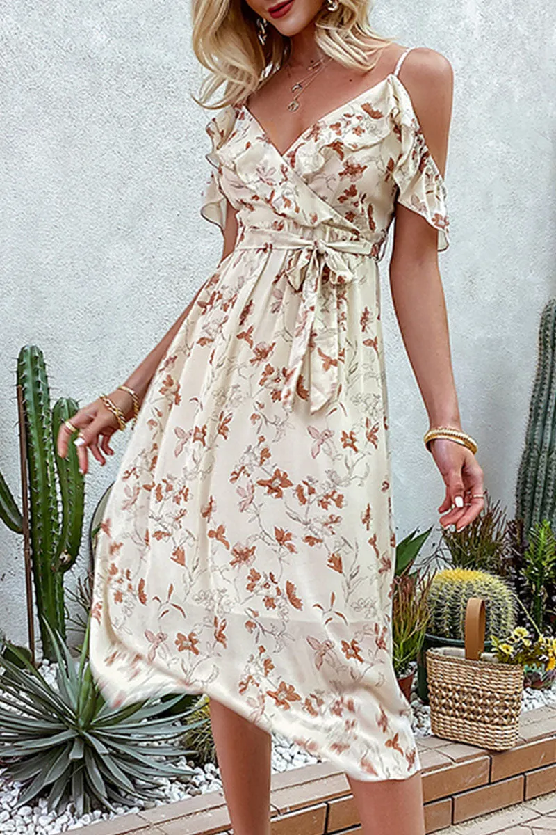 Fashion Bohemian Print Split Joint V Neck A Line Dresses