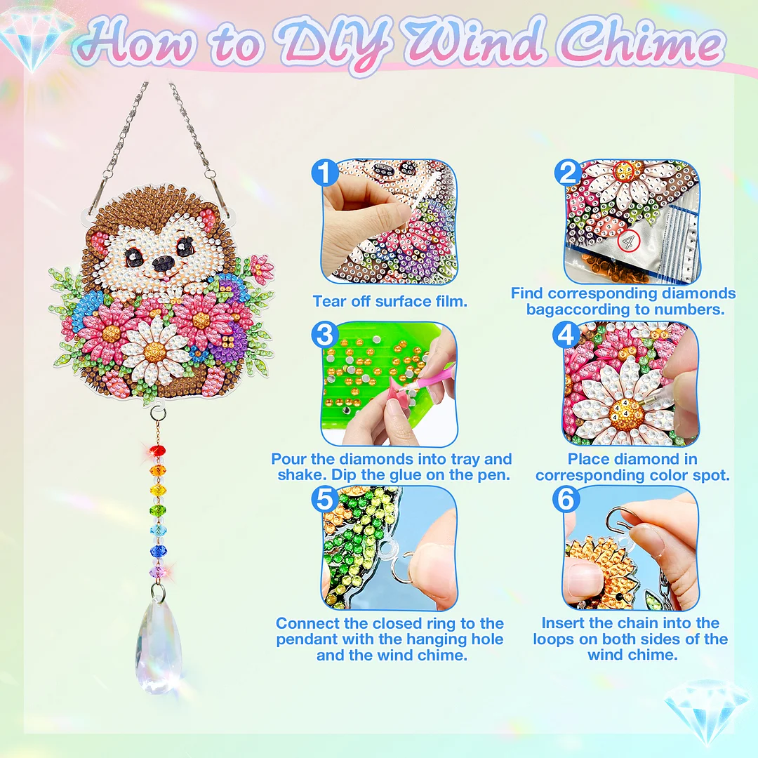 2Pcs Hedgehog DIY Double-Sided Diamond Painting Hanging Kits Diamond Painting Suncatcher Craft Kit for Home Garden Wall Decor Gift