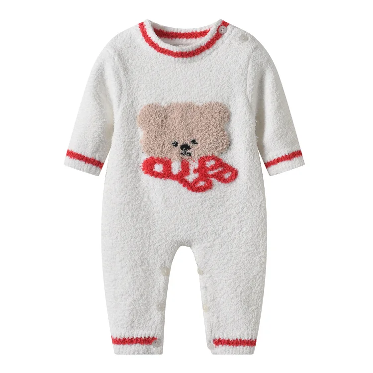  Baby Fleece Knitted Warm Cute Bear Romper