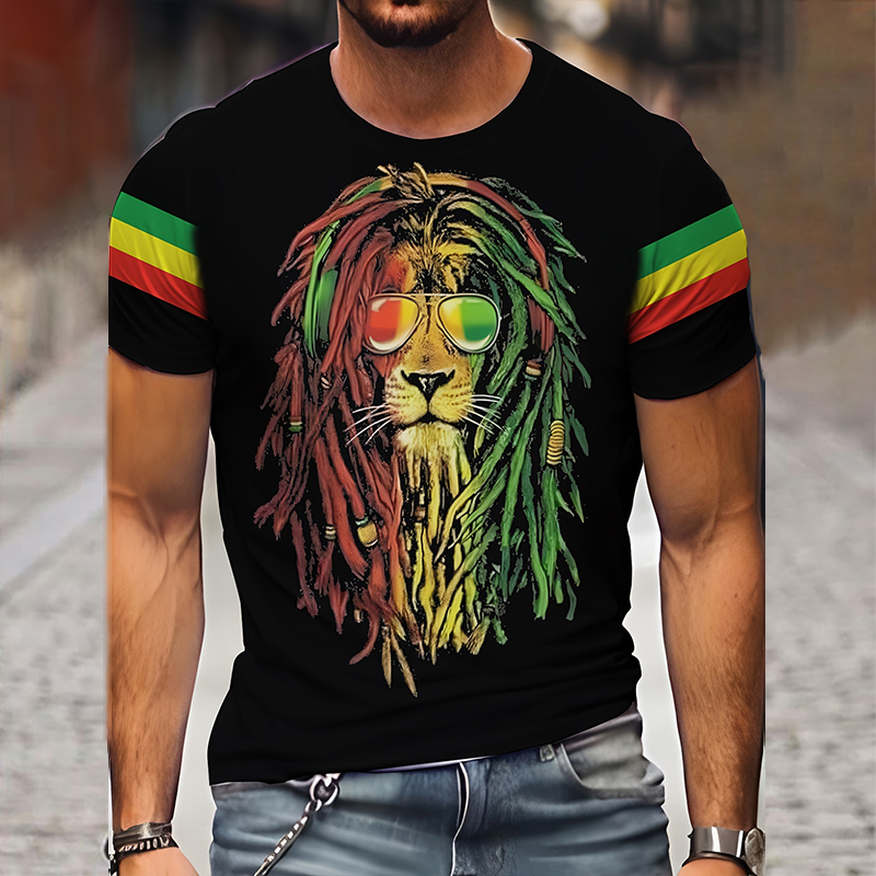 Comstylish Men's Reggae Lion Print T-Shirt
