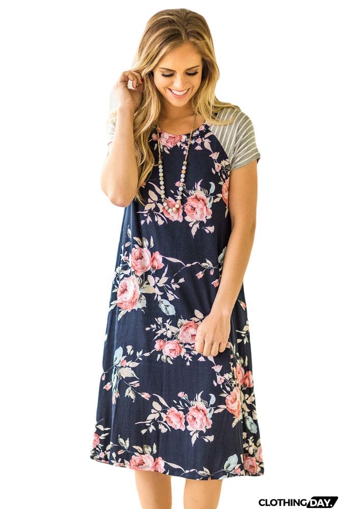 Backdrop Floral Print A-line Loose T-shirt Dress