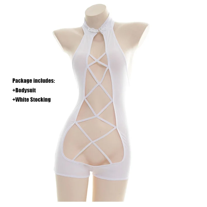 Sexy Black Hollow Out Bodysuit Swimsuit Anime Underwear Cosplay Costumes For Woman Open Front Teddy Role Play One Piece Outfit