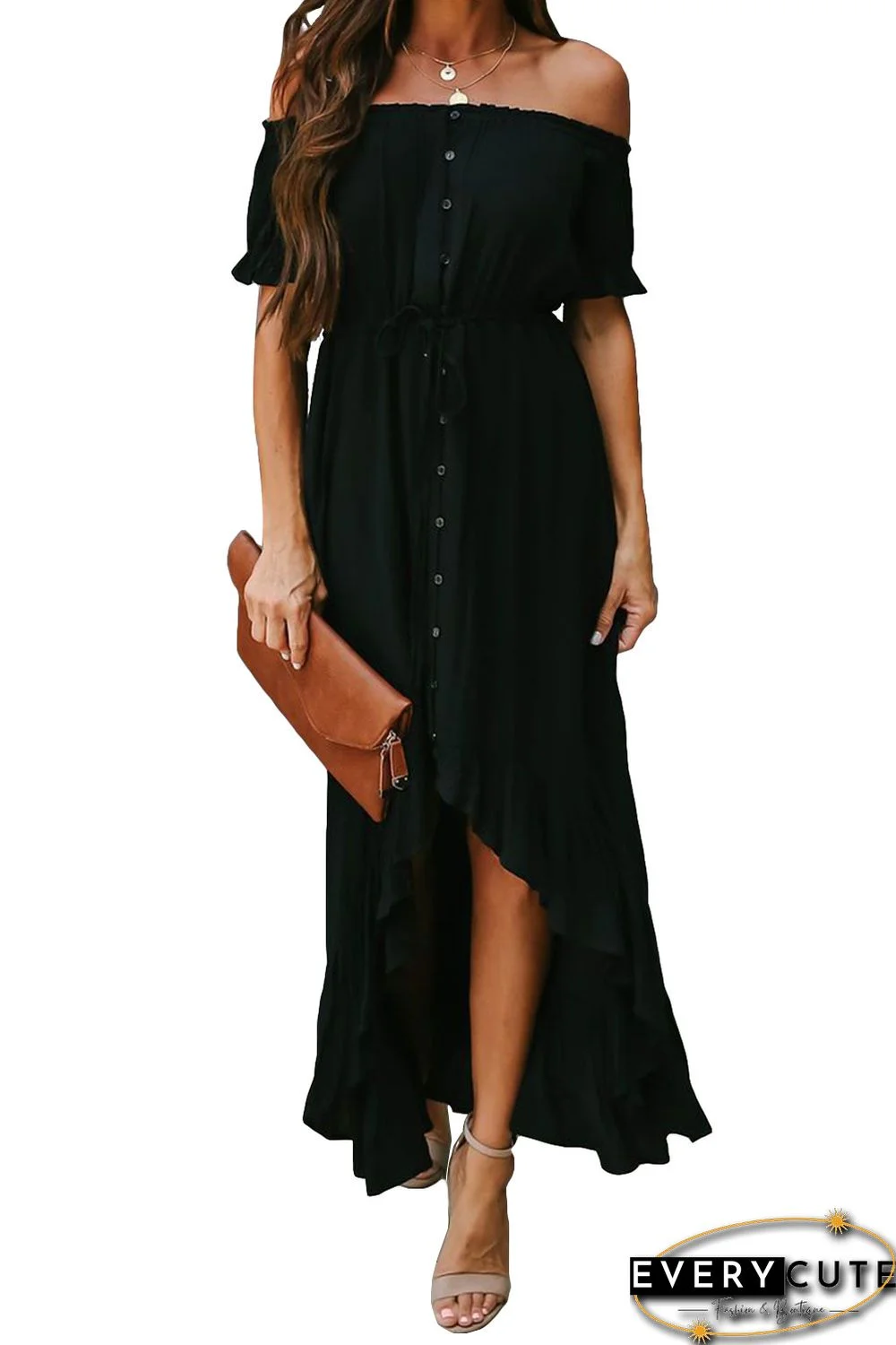 Black Glaze High Low Off The Shoulder Maxi Dress