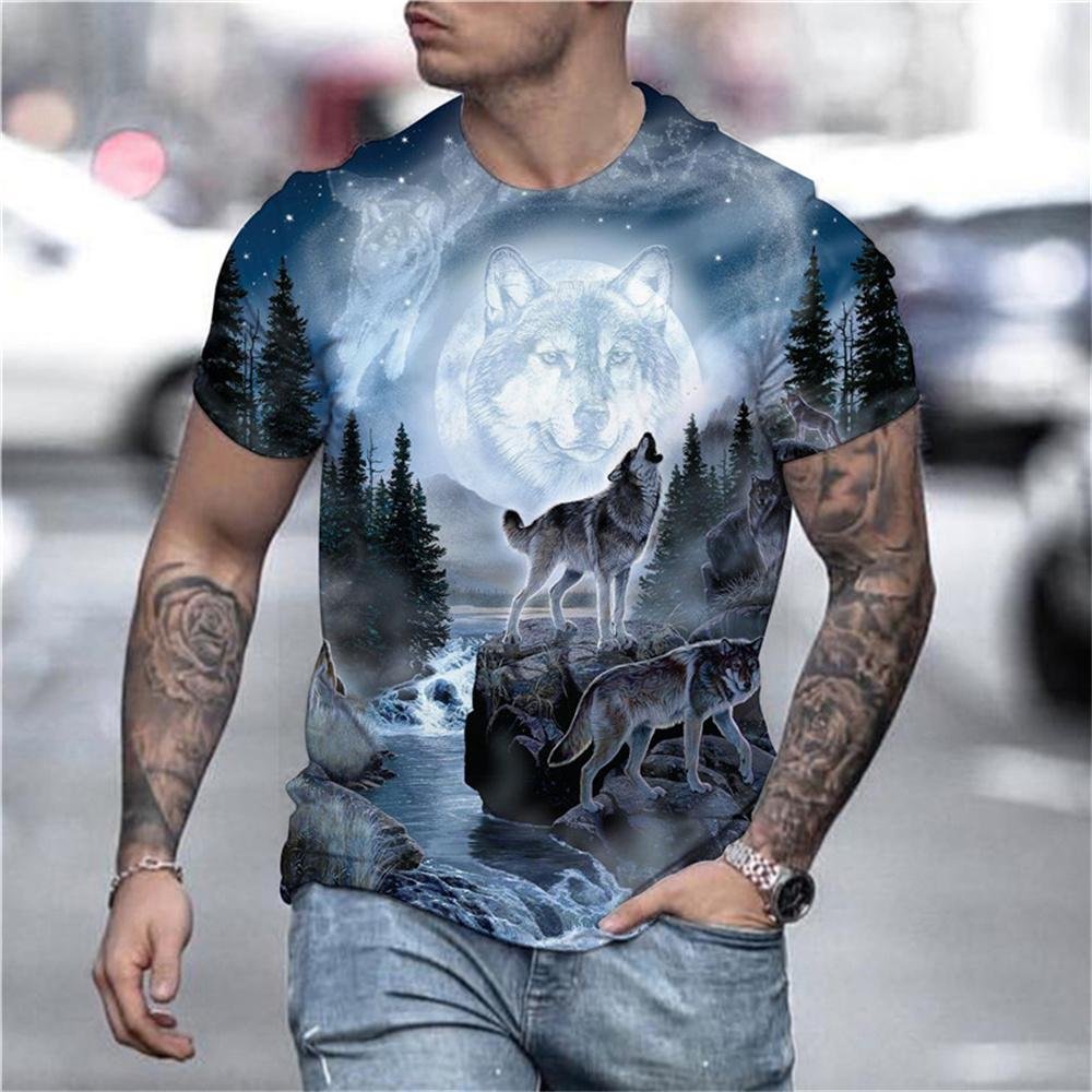 3D Graphic Short Sleeve Shirts Small Wolf
