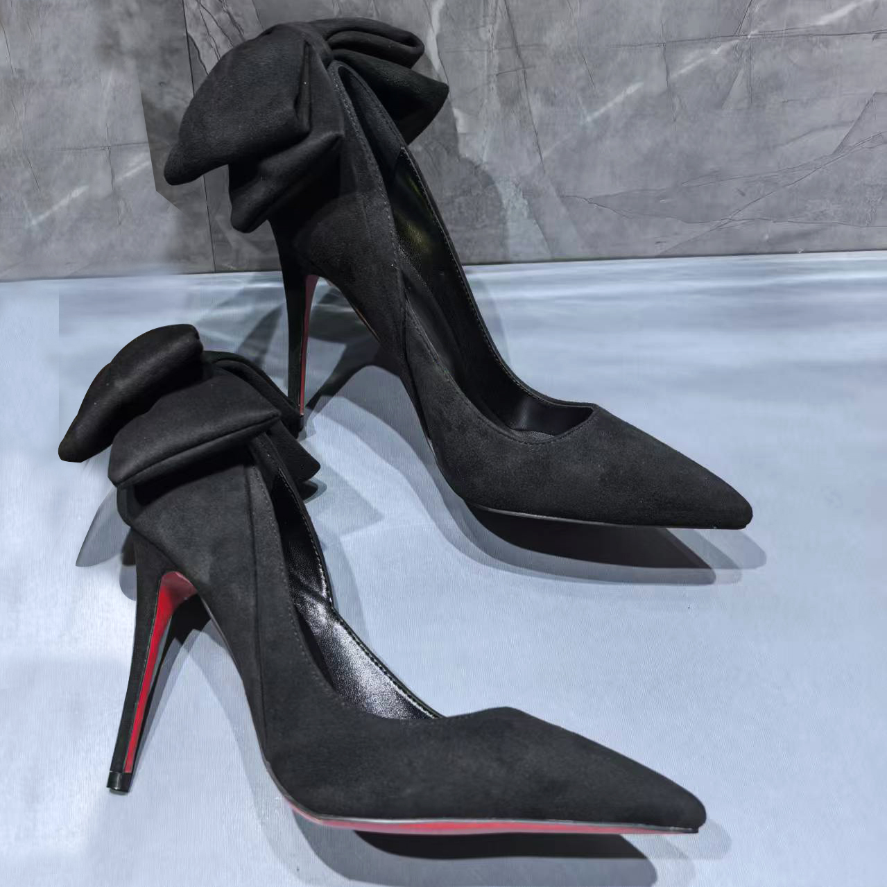 80mm/100mm/120mm Women's Elegant Suede Bowknot Pumps Red Bottom Party Shoes-MERUMOTE