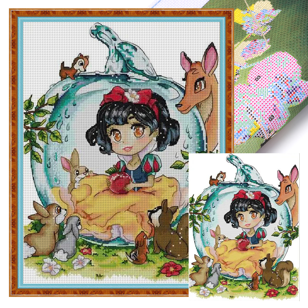 Snow White And Little Animals Full 14CT Pre-stamped Canvas(33*42cm) Cross Stitch(backstitch)