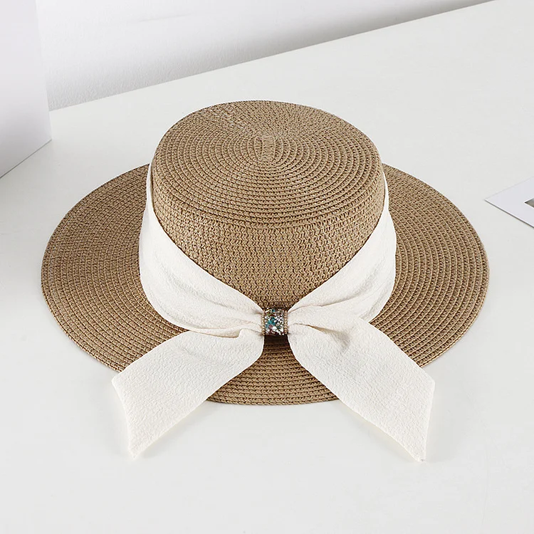 Straw hat with cloth strap