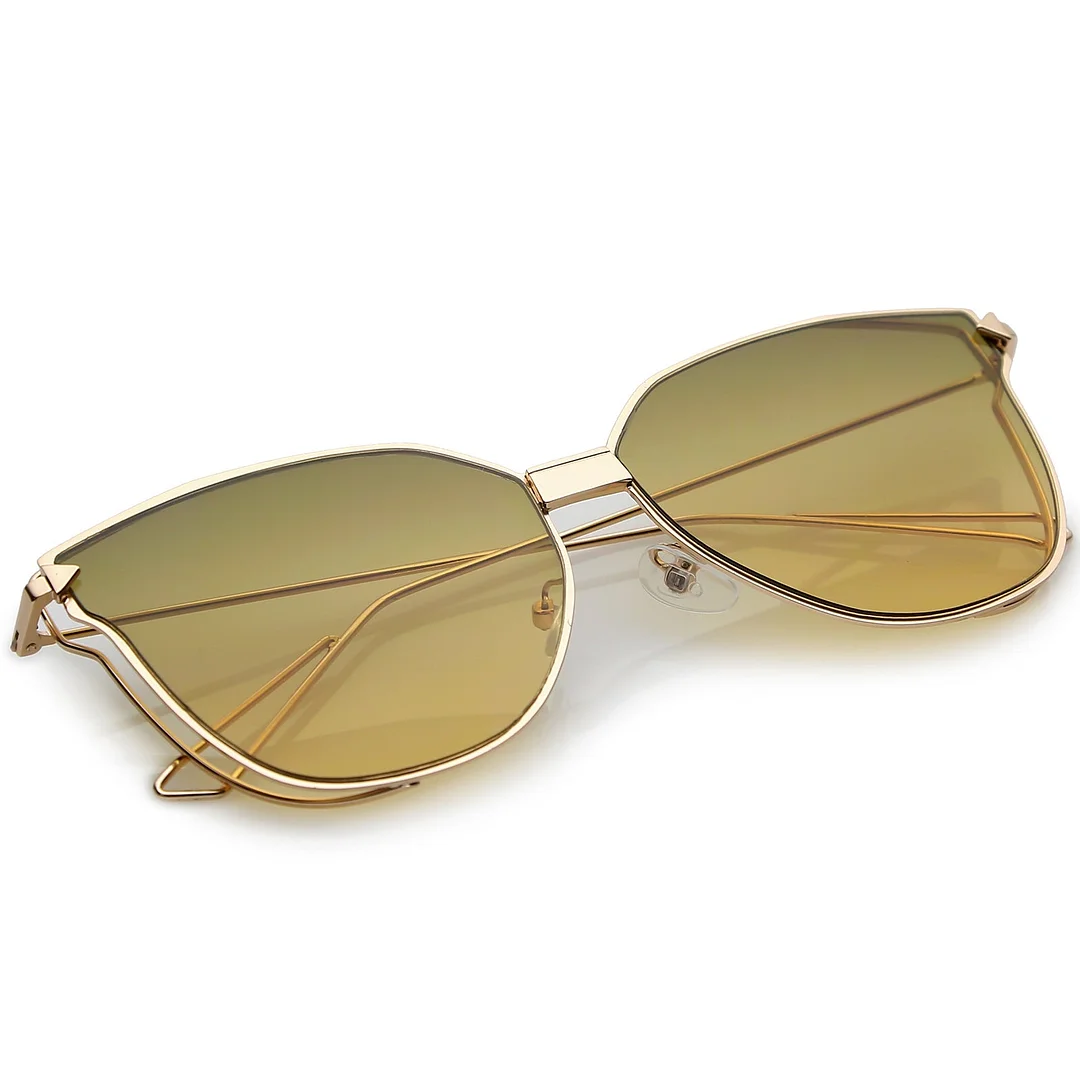 Oversize Cat Eye glasses With Tinted Flat Lens And Wire Arms 59mm