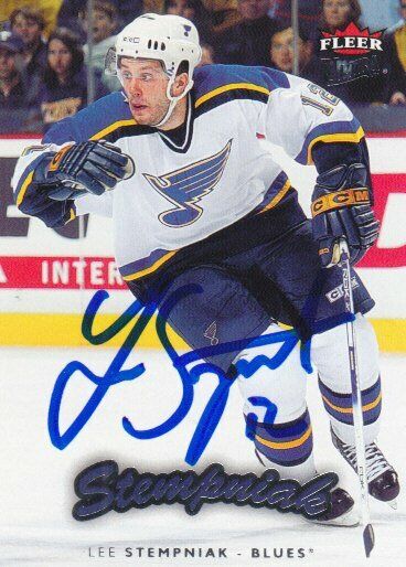 Lee Stempniak Autograph 06-07 Fleer Ultra Blues Card Flames