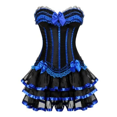 Burlesque Corsets with Skirt Striped Floral Lace Up Corset Bustier SP18191