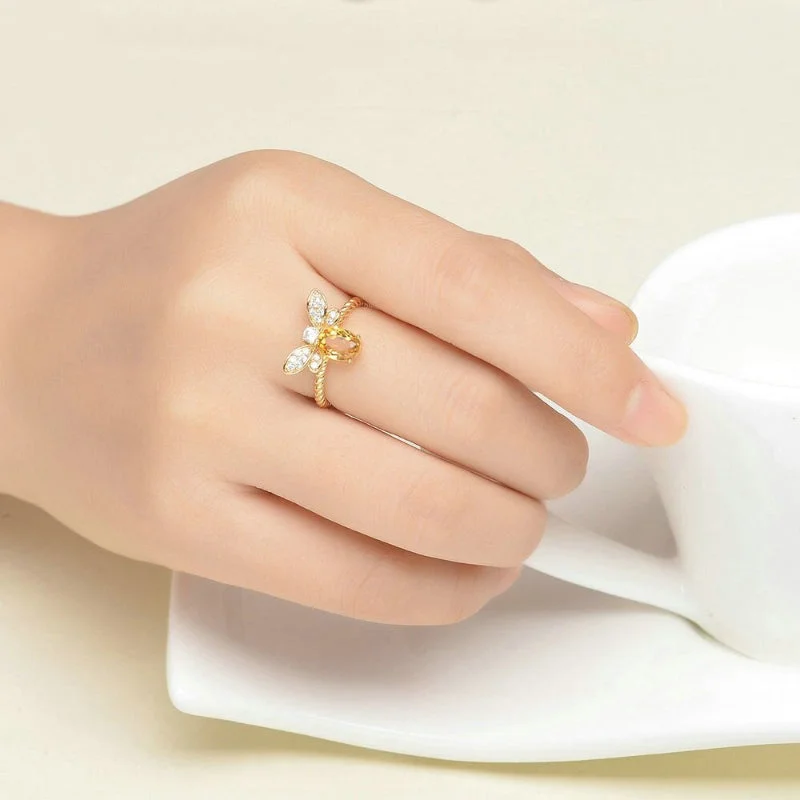 Enchanting Rhinestone Adorned Queen Bee Rings