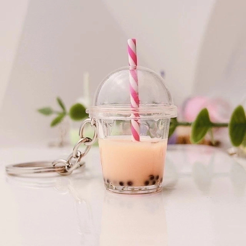 Minimalist Milk Tea Plastic Bag Pendant Keychain