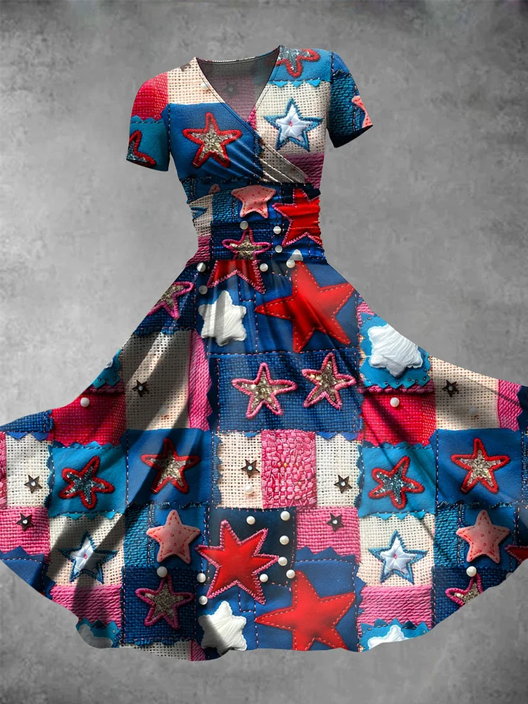 Women's 4th of July Patchwork  Print  Maxi Dress