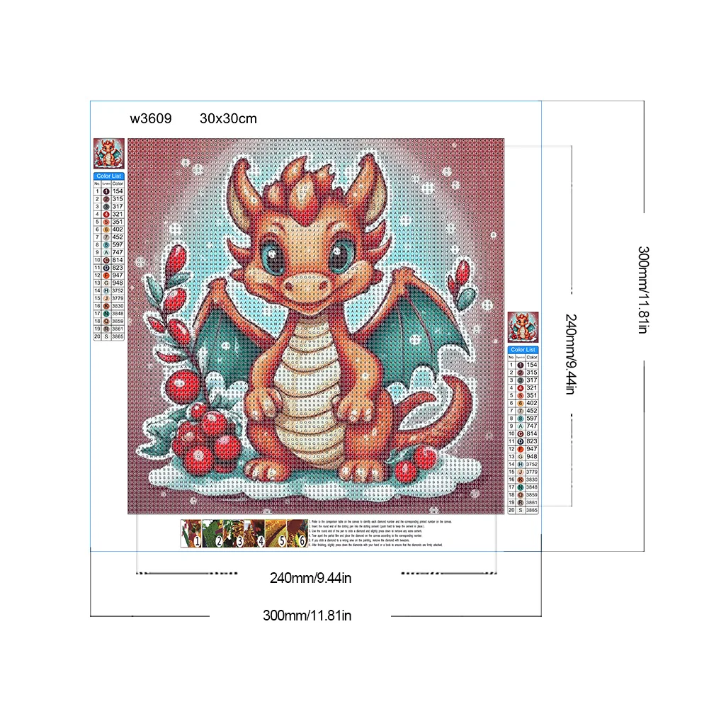 Full Round Diamond Painting 30*30cm - Little Dragon