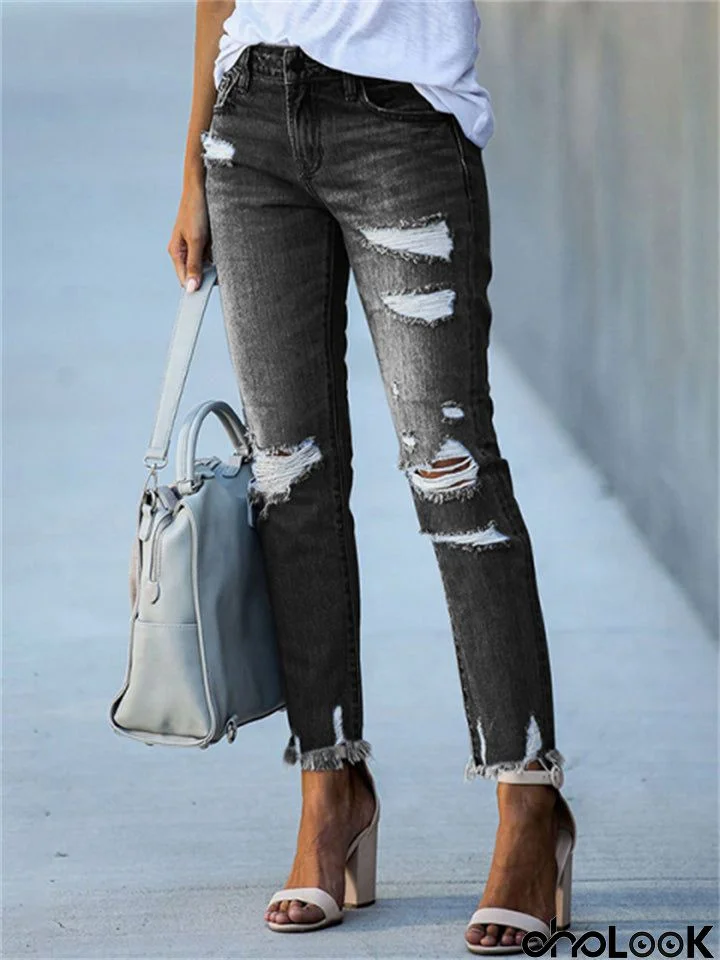 New Ankle-Length Ripped Slim Fit High Waist Stretch Jeans
