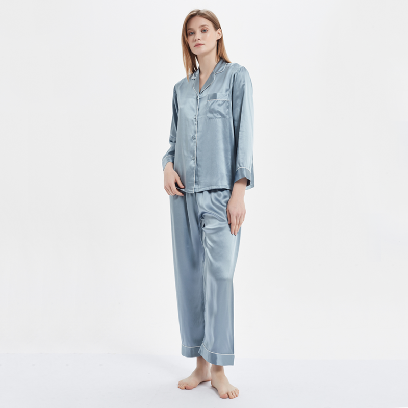 Realsilklife | 19 Momme Classic Silk Pajamas For Women Long Sleeve Silk ...