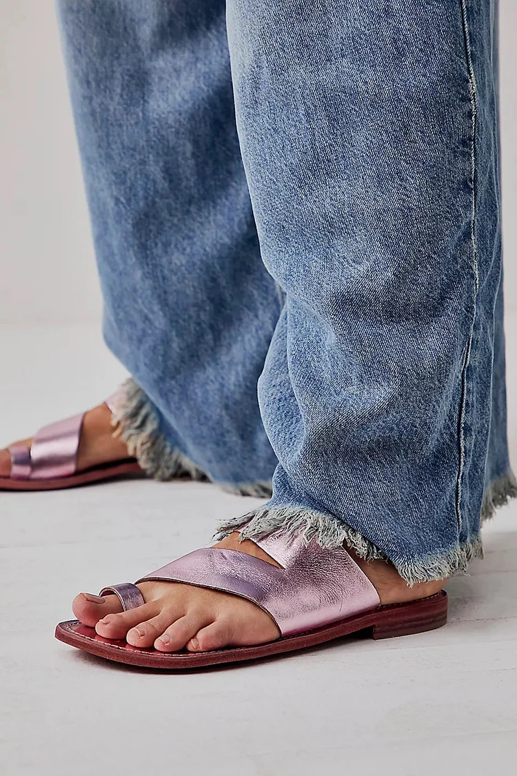 Metallic Sheen Solid Color Toe Ring Pink Slippers [Pre Order]