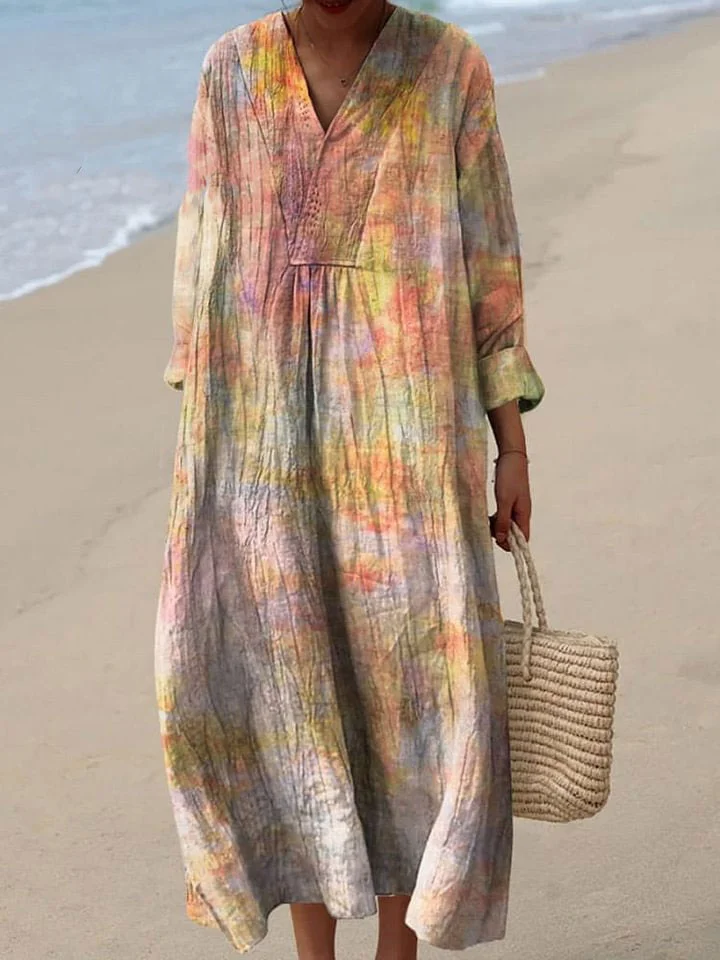 Women's Retro Pretty Colorful Sfumato Art Print Flowy Dress