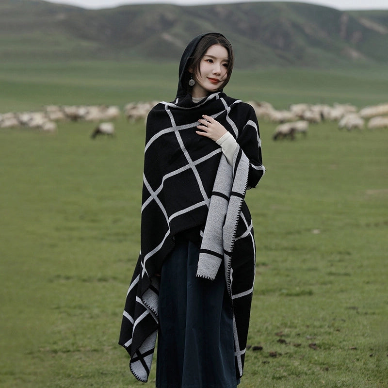 Ethnic Style Hooded Shawl Cloak Lijiang Xinjiang Tibet Northwest Tourism Wear Photograph Warm Outer Cape