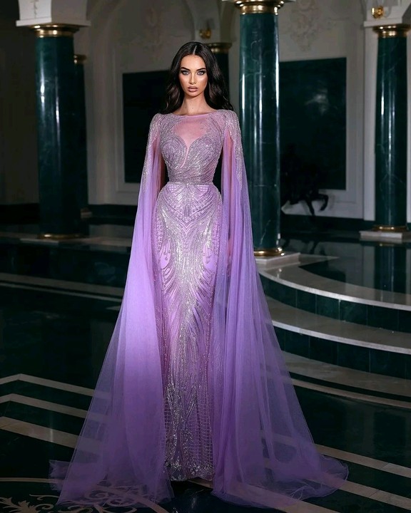 Oknass Glamorous Tulle Purple Long Mermaid Prom Dress With Beading