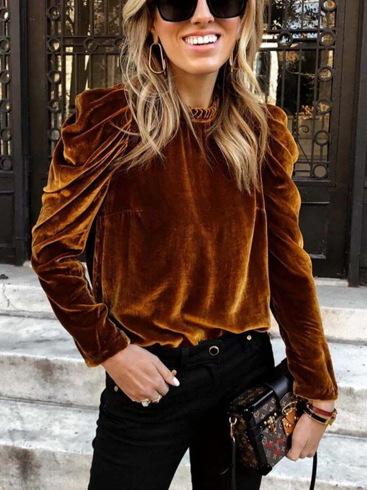 Casual Fleece Round Neck Long Sleeve Top