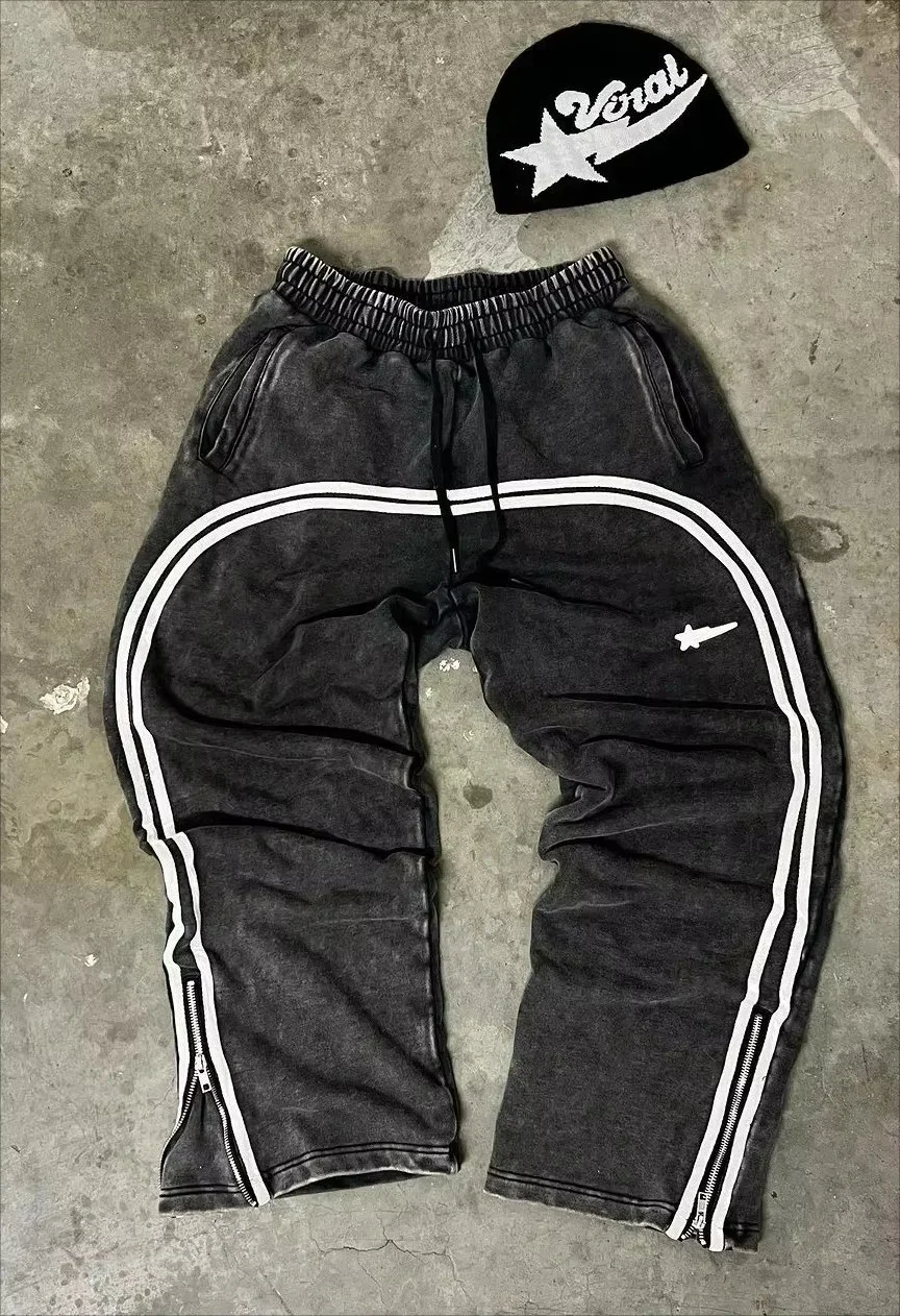 Aonga American Fashion Striped Oversized Loose Men's Retro Jogging Pants Y2K New Harajuku Hip Hop Goth Casual Joker Women's Sweatpants aonga