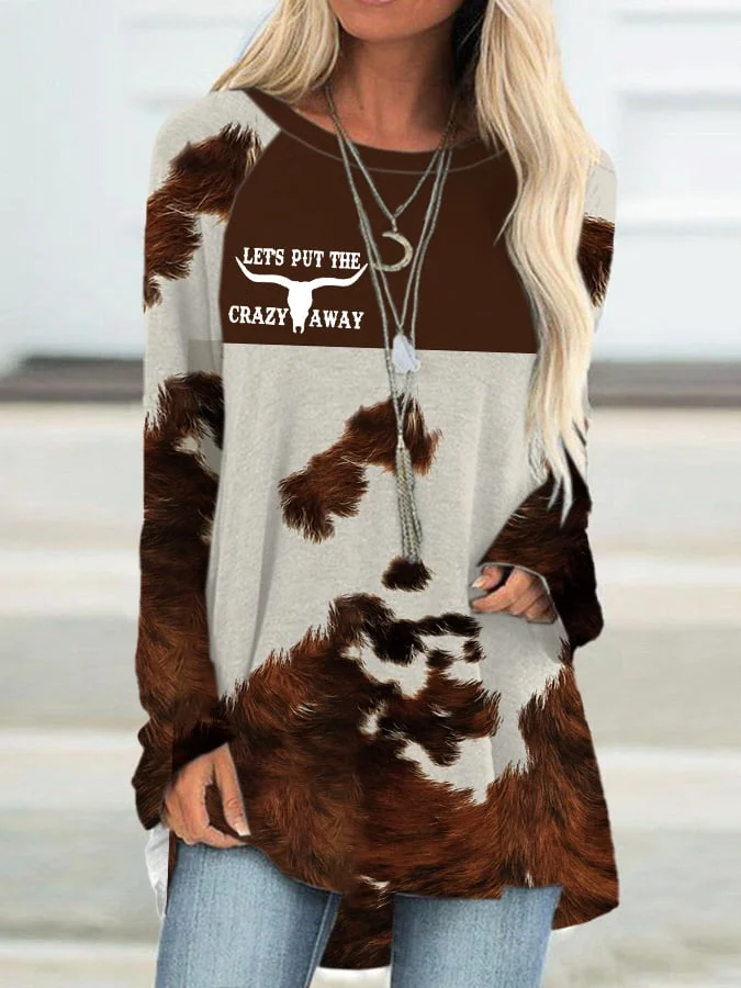 Women's Casual Let's Put the Crazy Away Printed Long Sleeve T-Shirt