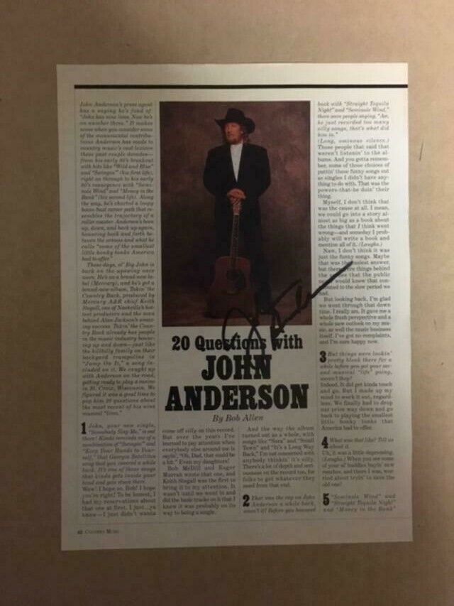 John Anderson Country Music Boldly Signed 8x11 Magazine Photo Poster painting & 20 Questions COA