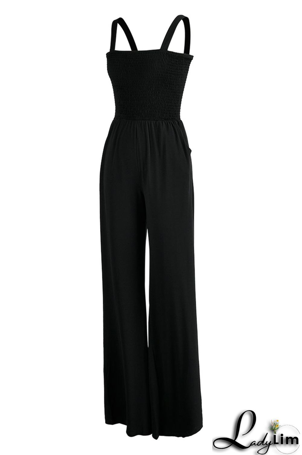 Yellow Casual Solid Patchwork Spaghetti Strap Straight Jumpsuits