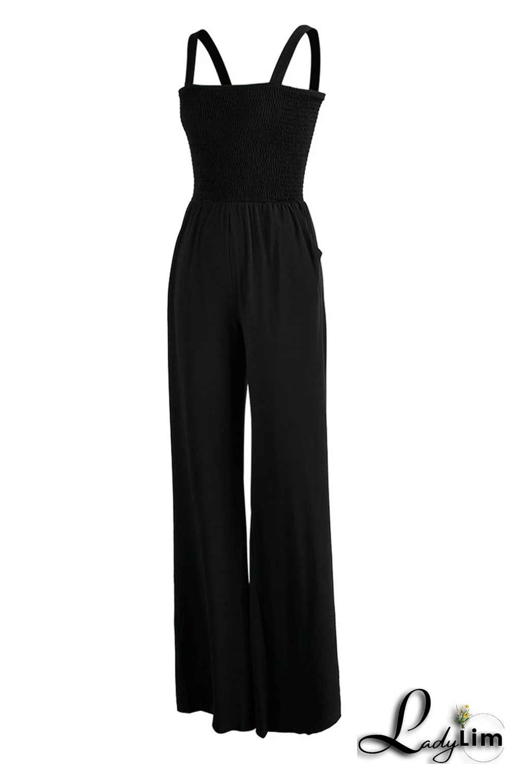 Yellow Casual Solid Patchwork Spaghetti Strap Straight Jumpsuits