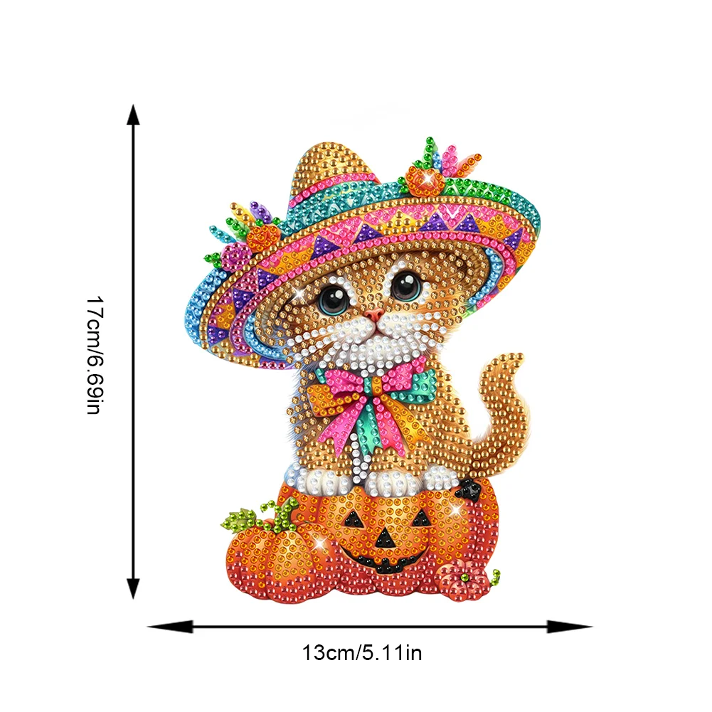 DIY Pumpkin Cat Acrylic Shaking Head Diamond Painting Desktop Ornaments for Home Decor