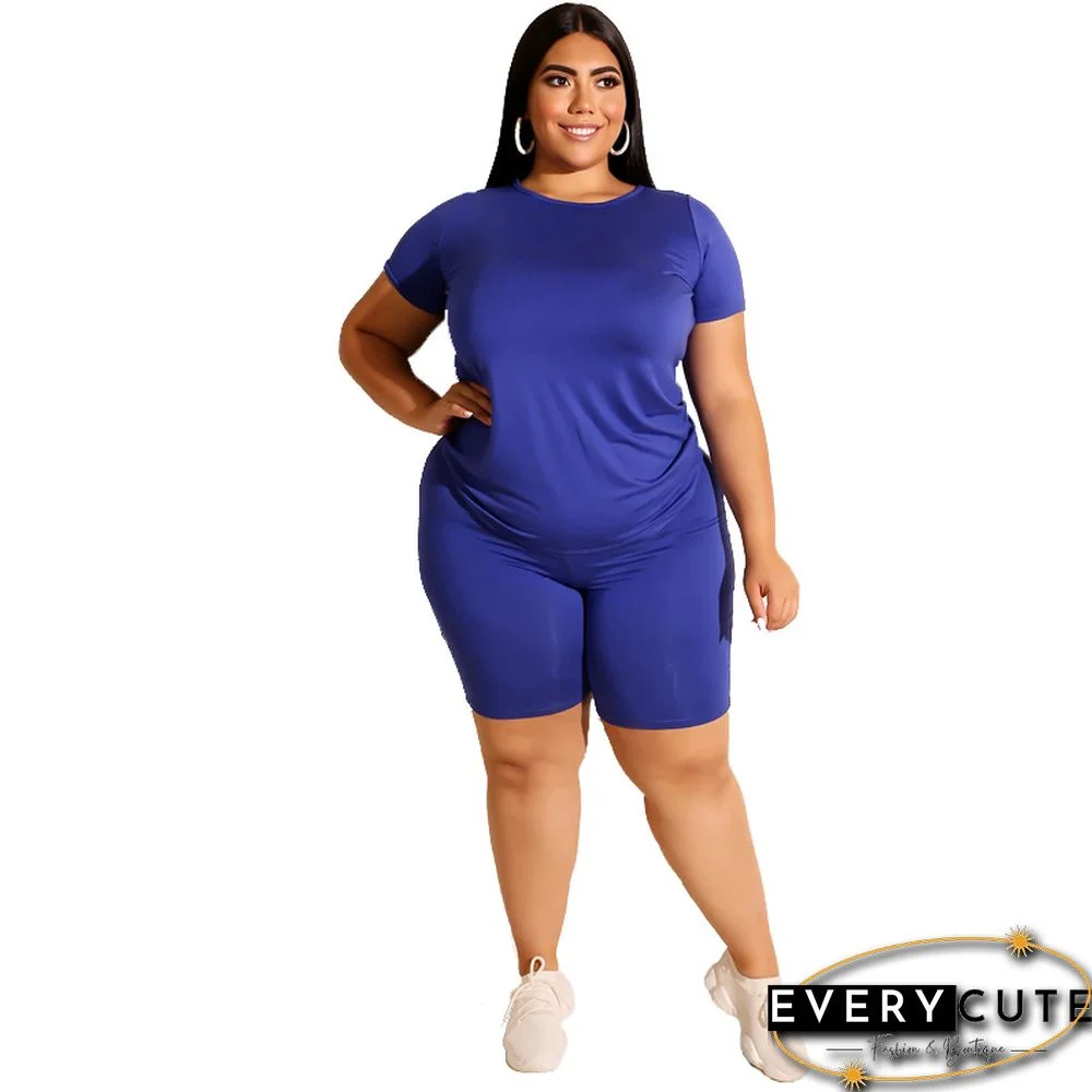 Blue Short Sleeve Plus Size Pajama Set