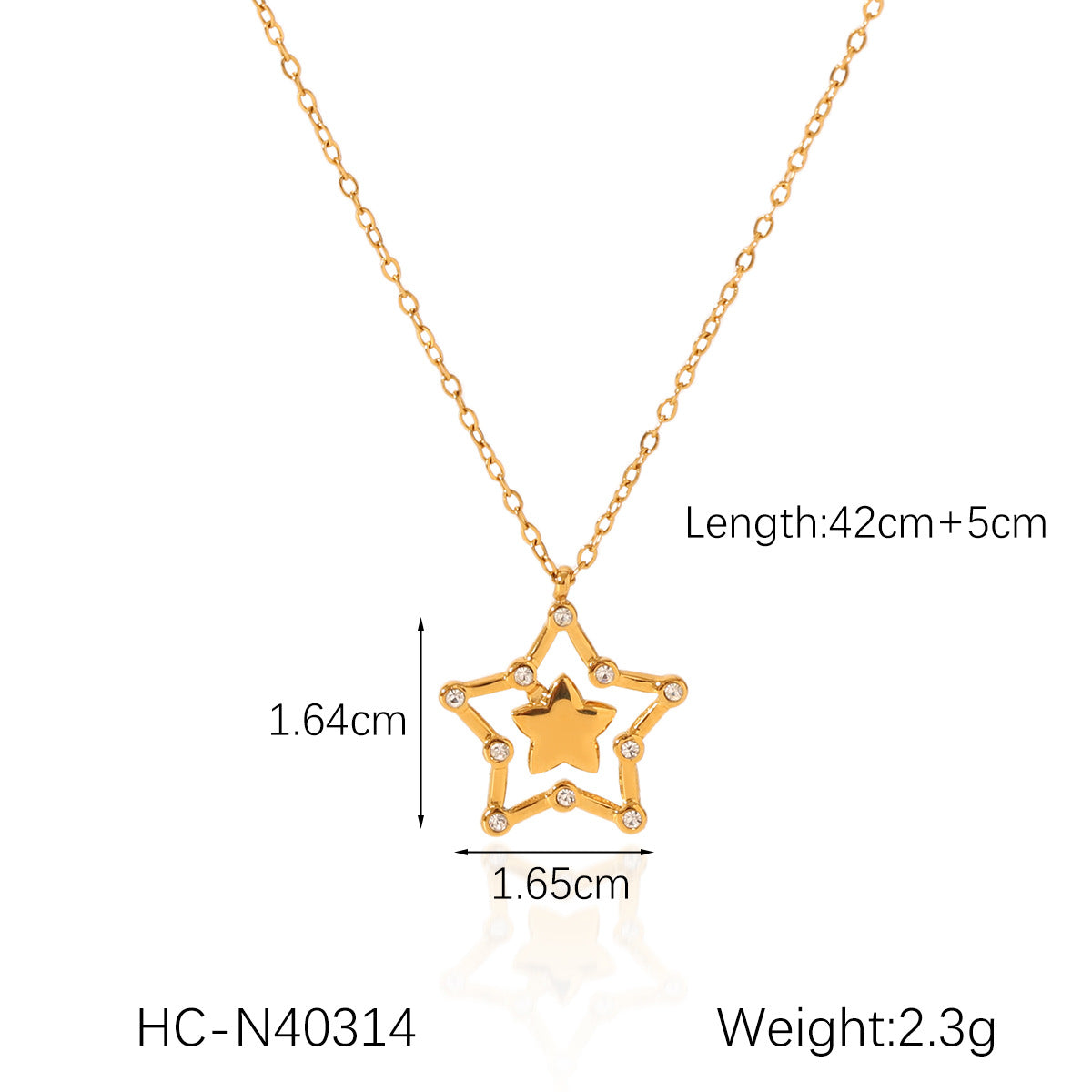 Stainless Steel Hollow Five-Pointed Star Diamond Pendant Necklace Female Titanium Steel Neck Chain Clavicle Chain