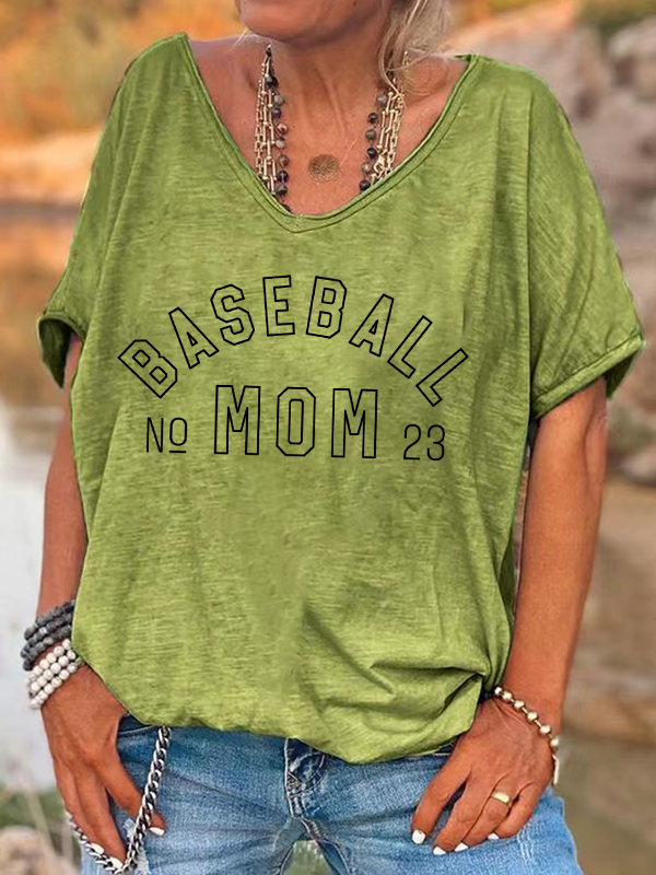 Vintage Baseball Mom V-Neck Loose T-shirt