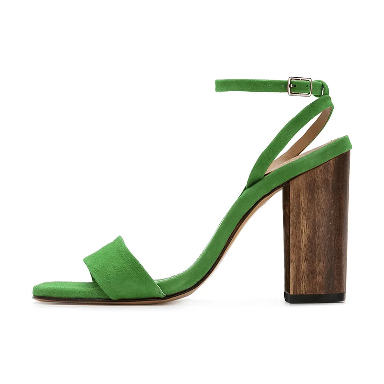 Green Suede   Block Heel Ankle Strap Sandals Vdcoo