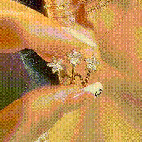 One ear hole with three effect flower earrings 
