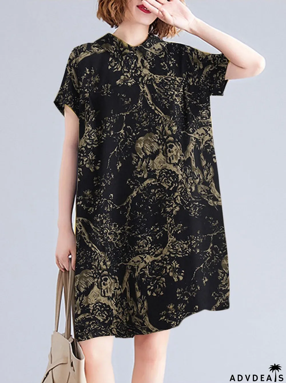 Literary Retro Short Sleeve Loose Dress