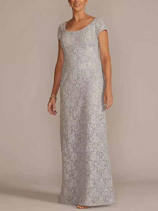 Short Sleeve Sequin Lace Sheath Gown