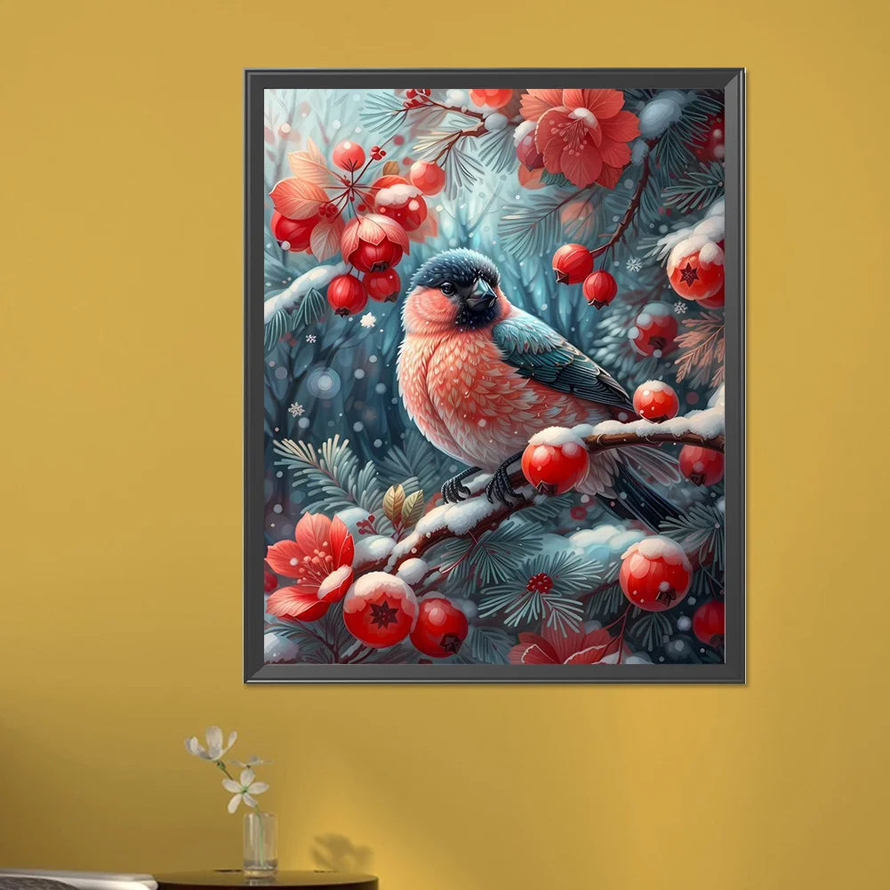 Diamond Painting - Full Square Drill - Winter Red Fruit Bird(Canvas|45*55cm)