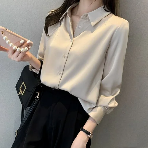 Blouse Women Blusas Mujer De Moda 2023 Turn Down Collar Office Blouse Shirt Long Sleeve Chiffon Blouse Tops Women Blouses E204