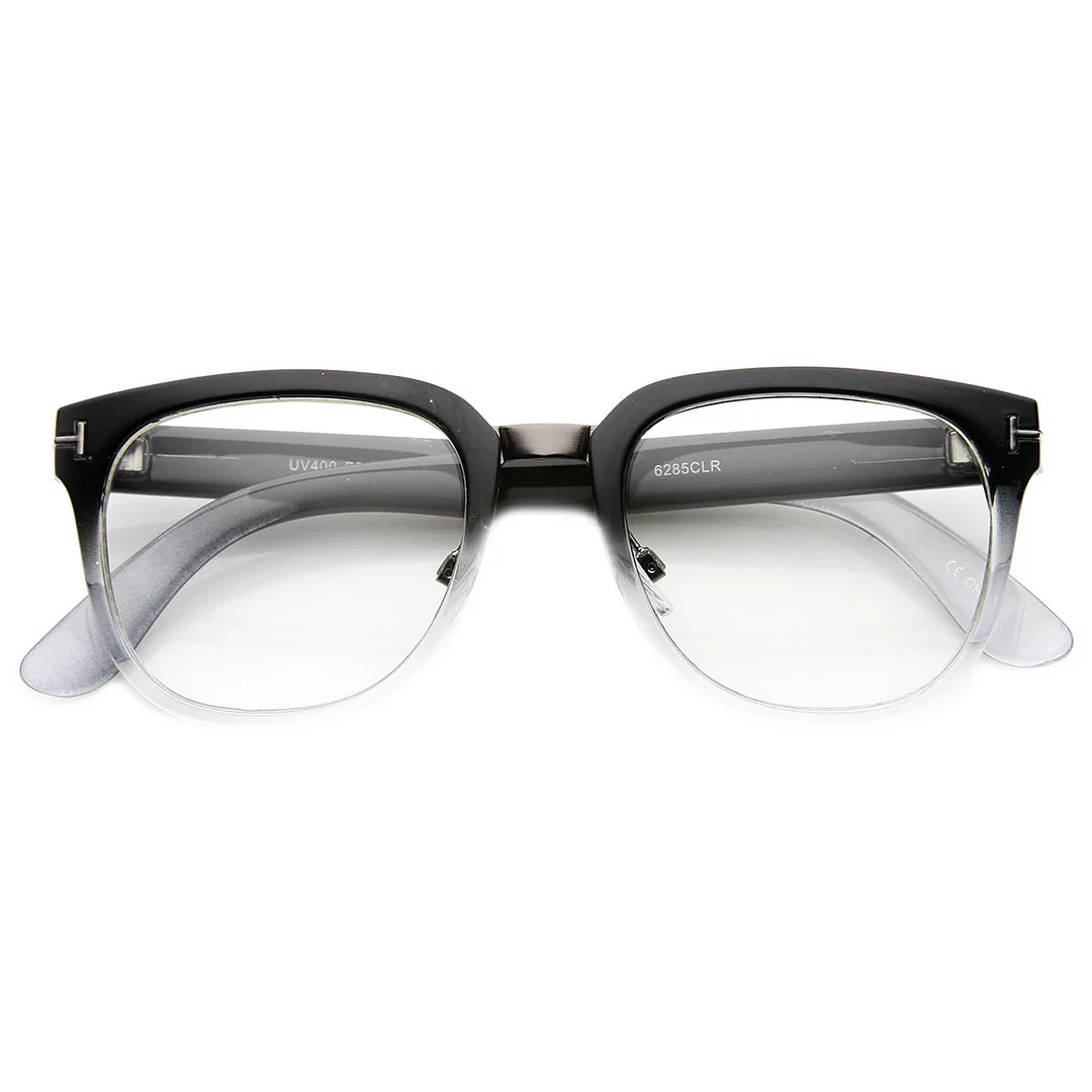 Metal Bridged T-Riveted Horned Rimmed Classic Style Eyeglasses