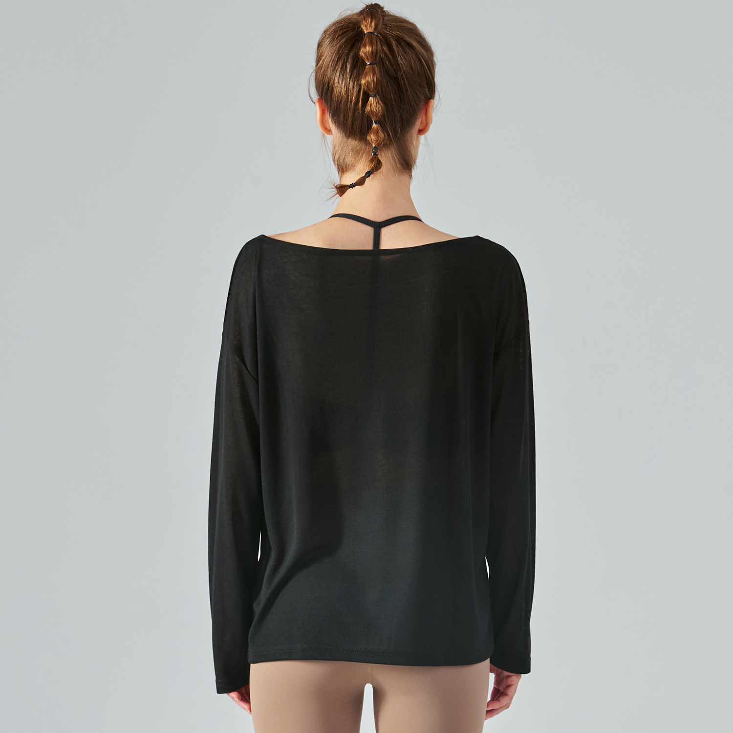 Shop Black long sleeve loose thin breathable running yoga tencel t shirt for women online on Hergymclothing
