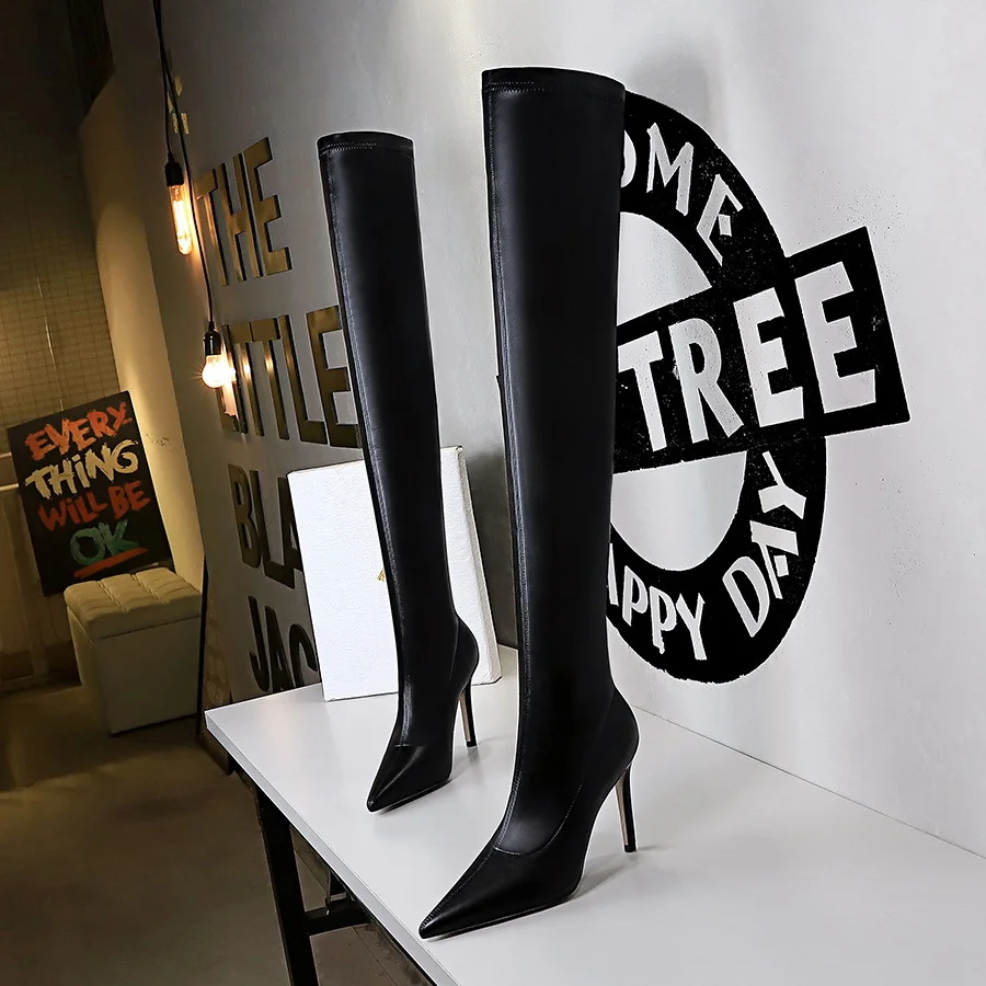 Colourp Colourp Fashion Simple Thin Heel High Heel Pointed Winter Sexy Nightclub Show Slender Over The Knee Boots