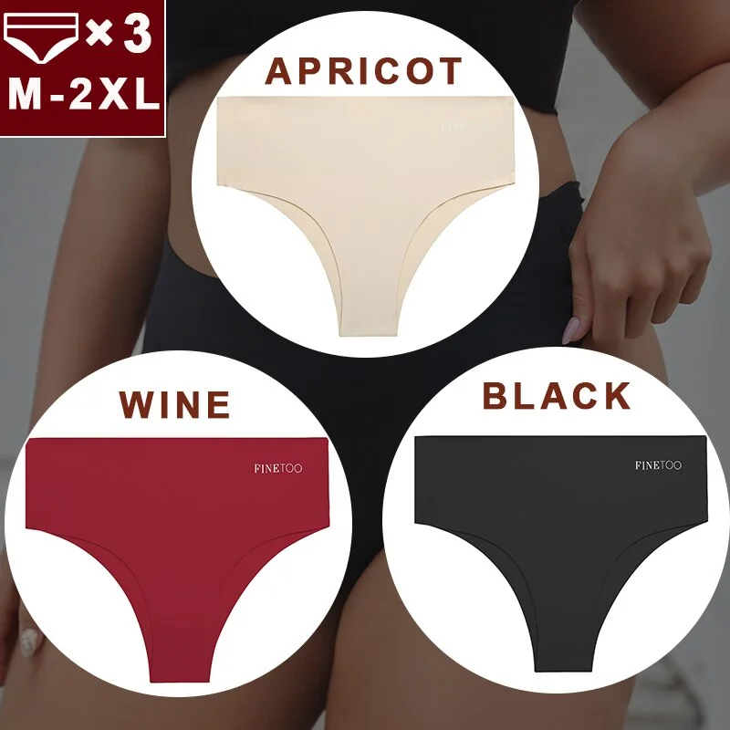 FINETOO 3PCS/Set Women Seamless Underwear Panties Ice Silk Lingerie Female Briefs Plus Size M-2XL Sexy Girls Breathable Pantys