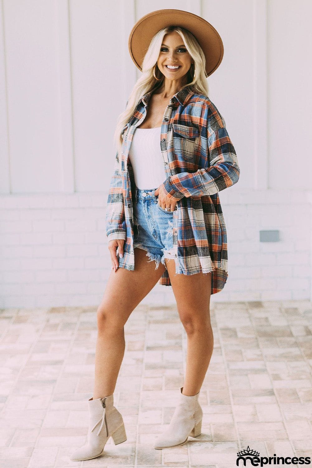 color Plaid Button Down Ruffled Shirt Jacket
