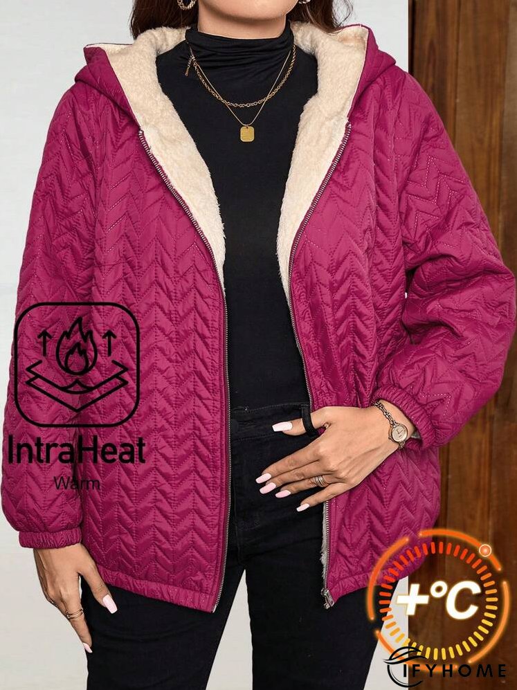 Plus Size Women's Solid Color Long Sleeve Zip Up Hooded Casual  Coat, Winter | IFYHOME