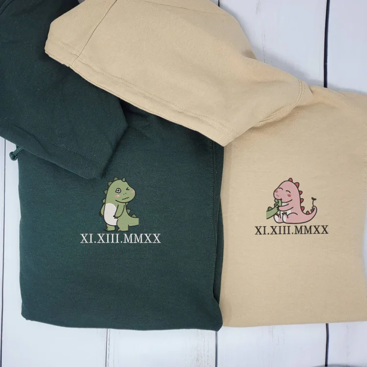 Love in Numberals-Lovely Couple Dinosaur Embroidered Sweatshirts/Hoodies For Couples