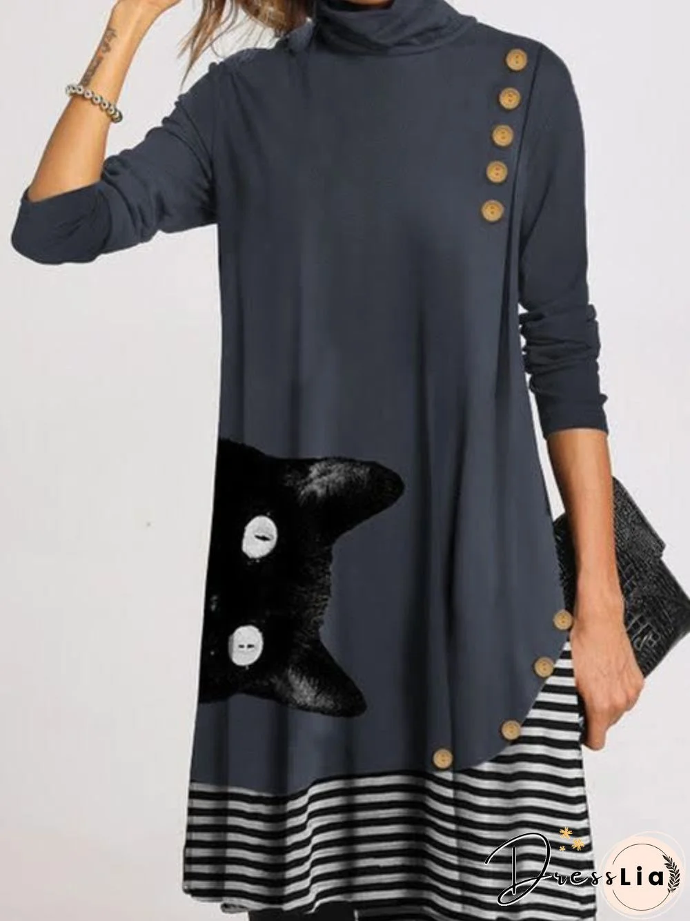 Cotton Patchwork Long Sleeve Knitting Dress