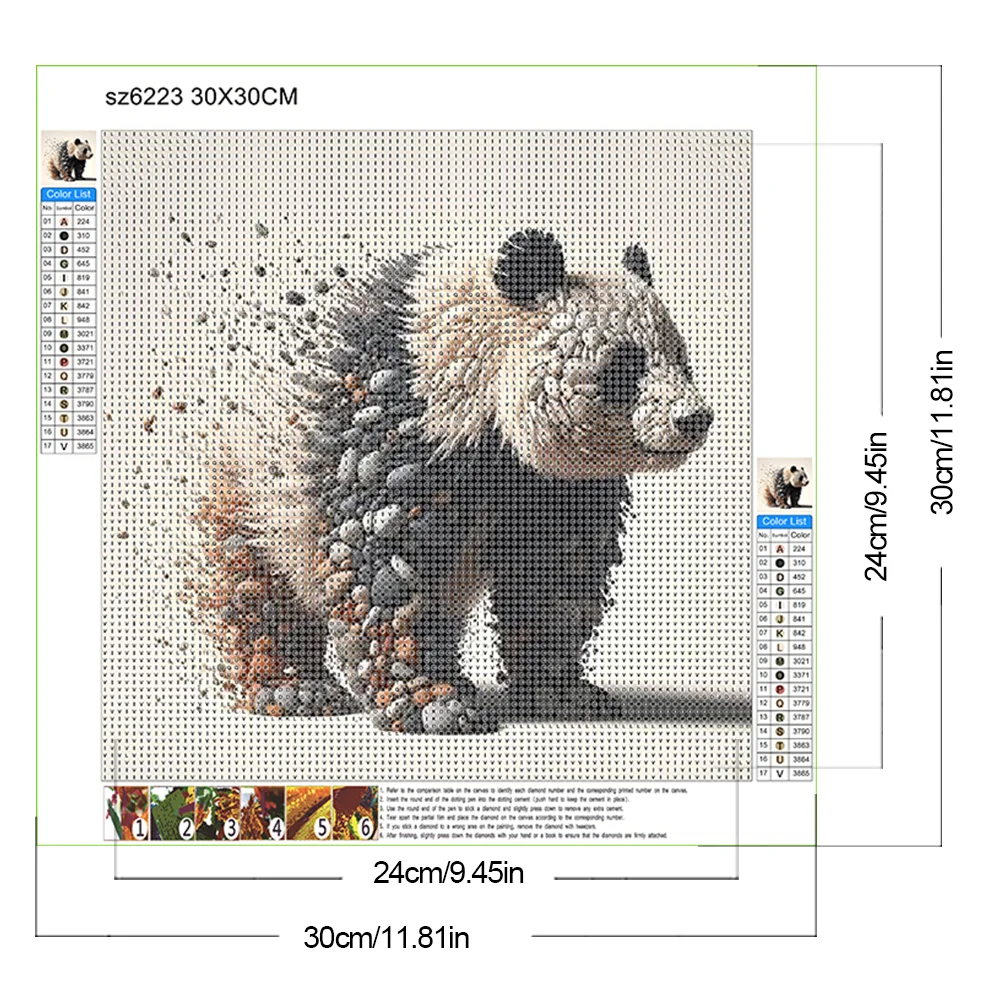 Diamond Painting - Full Round Drill - Stone Art Panda(Canvas|30*30cm)