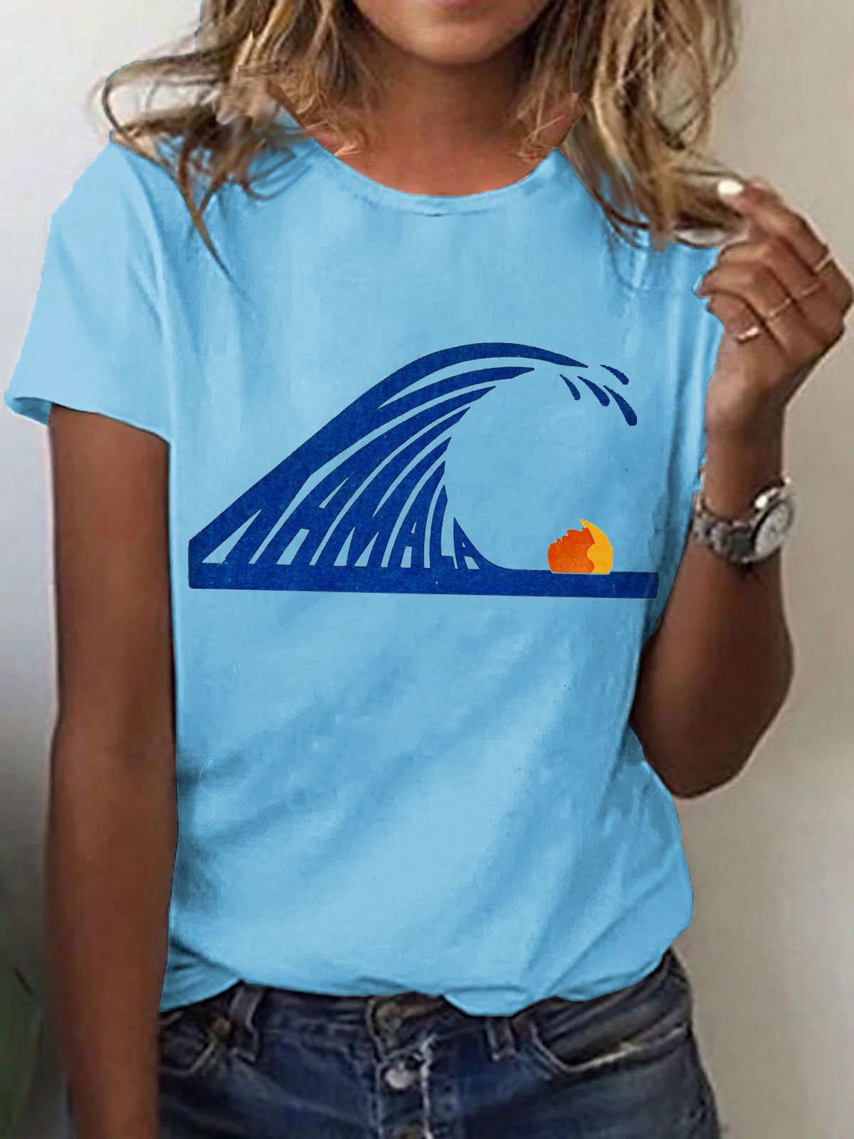 Women's Blue Wave Printed T-Shirt
